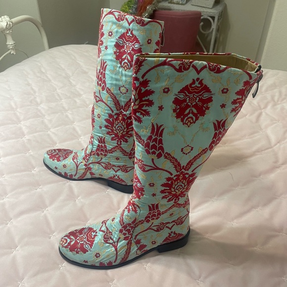 Shoes - Bora Bora Riding High Knee Boot - Aqua Blue & Red